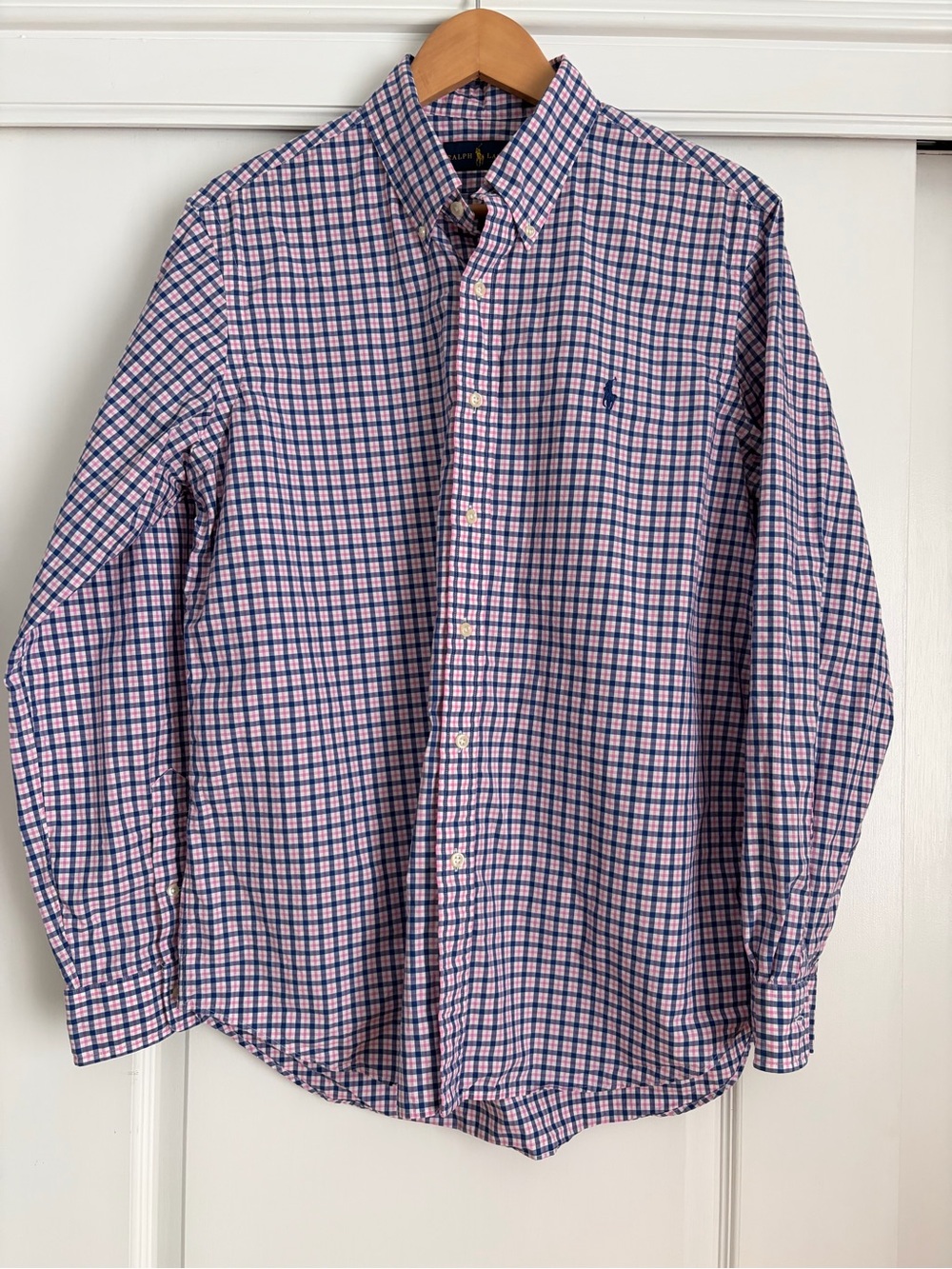Ralph Lauren Pink Blue Check Button Down Shirt Men’s Large Classic Fit Cotton